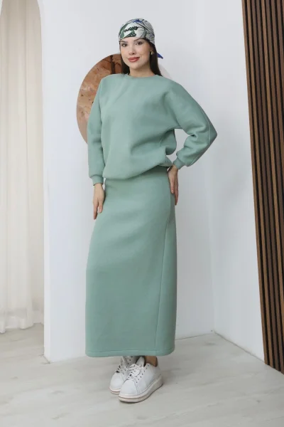 Basic Comfort Şardonlu Etekli Takım 6073-Çağla Yeşili