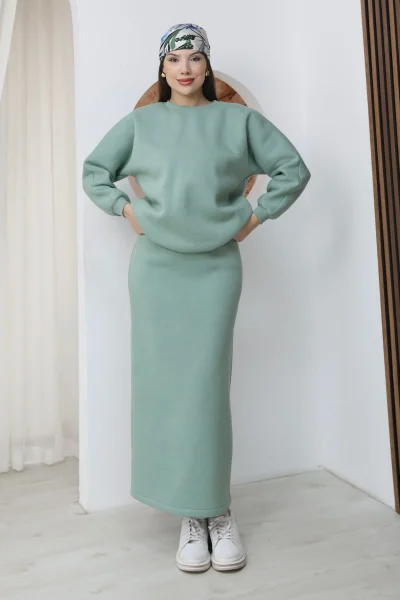 Basic Comfort Şardonlu Etekli Takım 6073-Çağla Yeşili