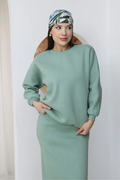 Basic Comfort Şardonlu Etekli Takım 6073-Çağla Yeşili