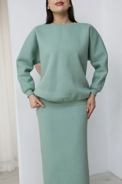 Basic Comfort Şardonlu Etekli Takım 6073-Çağla Yeşili