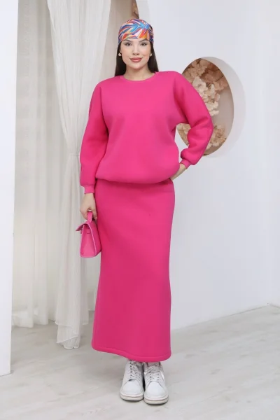 Basic Comfort Şardonlu Etekli Takım 6073-Fuşya