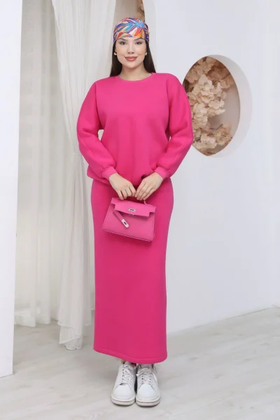 Basic Comfort Şardonlu Etekli Takım 6073-Fuşya