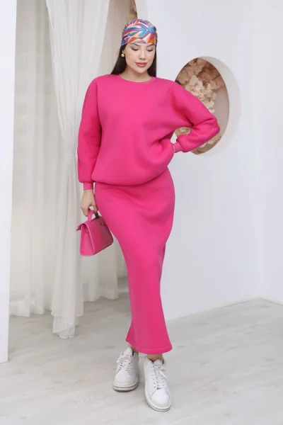 Basic Comfort Şardonlu Etekli Takım 6073-Fuşya