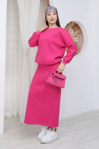 Basic Comfort Şardonlu Etekli Takım 6073-Fuşya