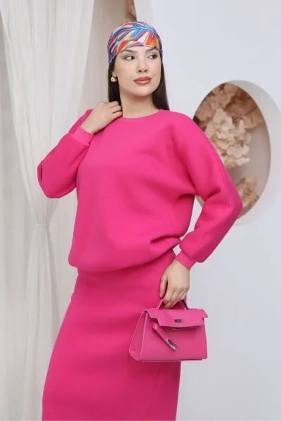 Basic Comfort Şardonlu Etekli Takım 6073-Fuşya