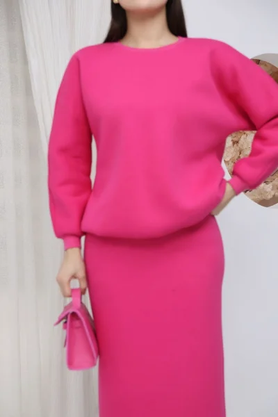 Basic Comfort Şardonlu Etekli Takım 6073-Fuşya