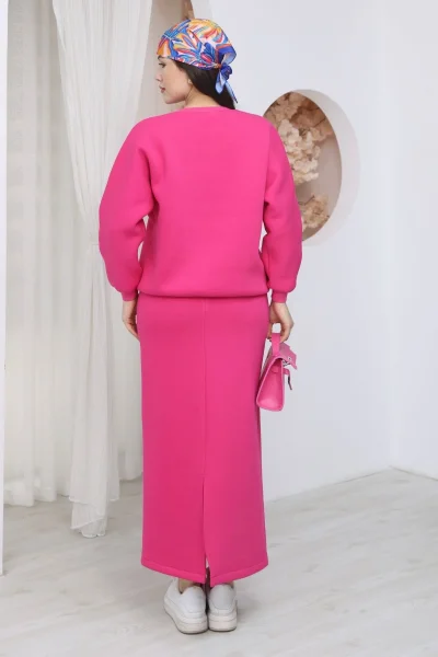 Basic Comfort Şardonlu Etekli Takım 6073-Fuşya