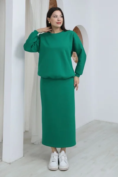 Basic Comfort Şardonlu Etekli Takım 6073-Yeşil