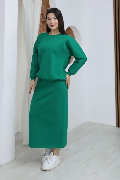 Basic Comfort Şardonlu Etekli Takım 6073-Yeşil