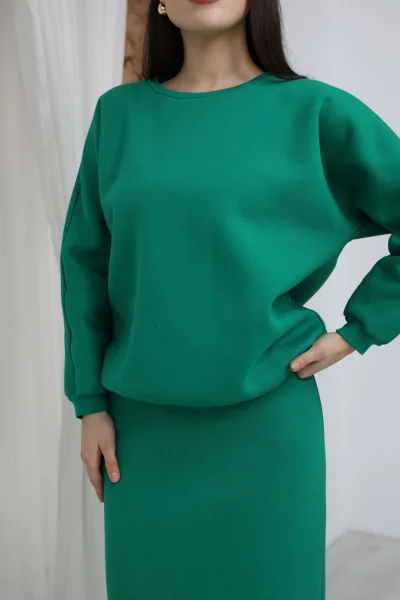 Basic Comfort Şardonlu Etekli Takım 6073-Yeşil