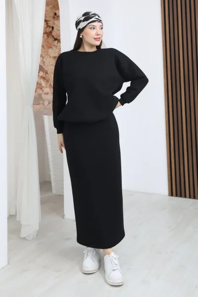 Basic Comfort Şardonlu Etekli Takım 6073-Siyah