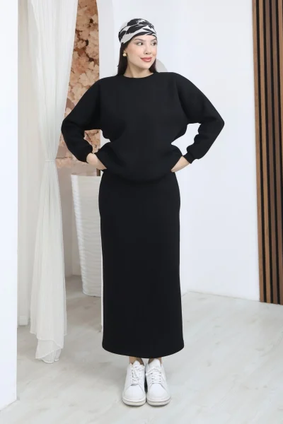 Basic Comfort Şardonlu Etekli Takım 6073-Siyah