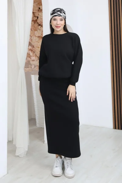 Basic Comfort Şardonlu Etekli Takım 6073-Siyah