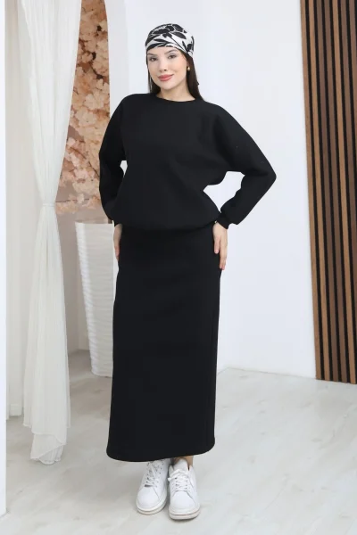 Basic Comfort Şardonlu Etekli Takım 6073-Siyah