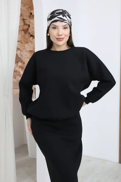 Basic Comfort Şardonlu Etekli Takım 6073-Siyah