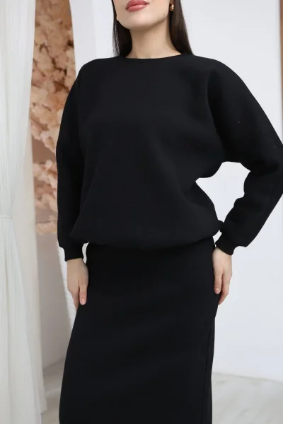 Basic Comfort Şardonlu Etekli Takım 6073-Siyah