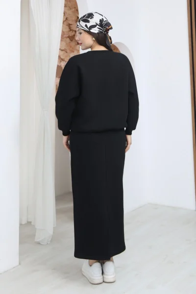 Basic Comfort Şardonlu Etekli Takım 6073-Siyah