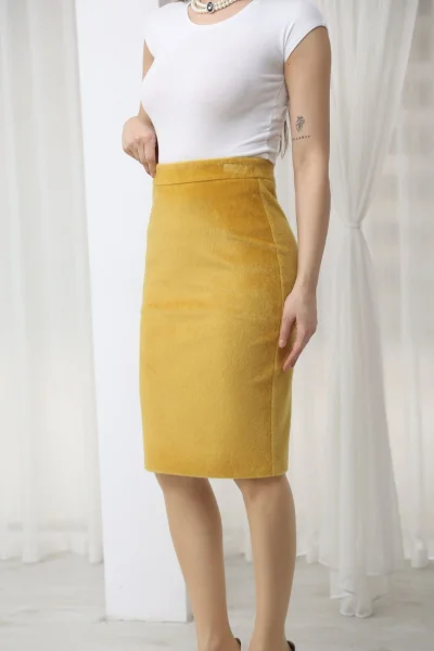 Premium Fok Kumaş Midi Kalem Etek 6078-Sarı