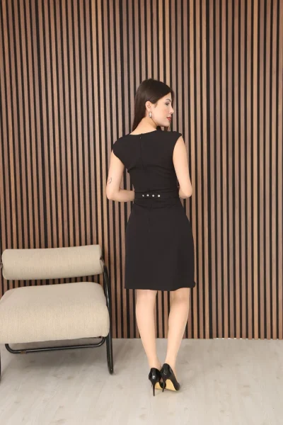 Taş Detaylı Süs Cepli Kemerli Mini Elbise