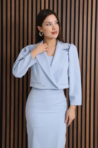 Kruvaze Yaka Crop Ceketli Kalem Elbise Takım ÖLÇÜ BAK