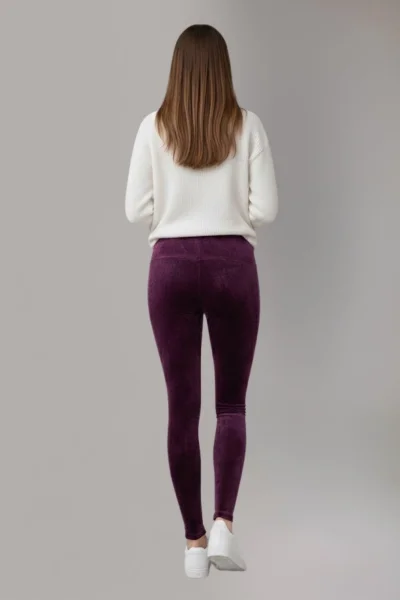 Yüksek Bel Fitilli Kadife Toparlayıcı Tayt R008-Mürdüm