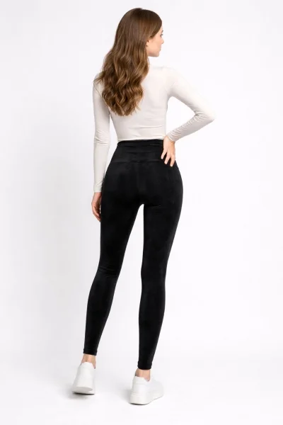 Yüksek Bel Toparlayıcı Düz Kadife Tayt 5010-Siyah