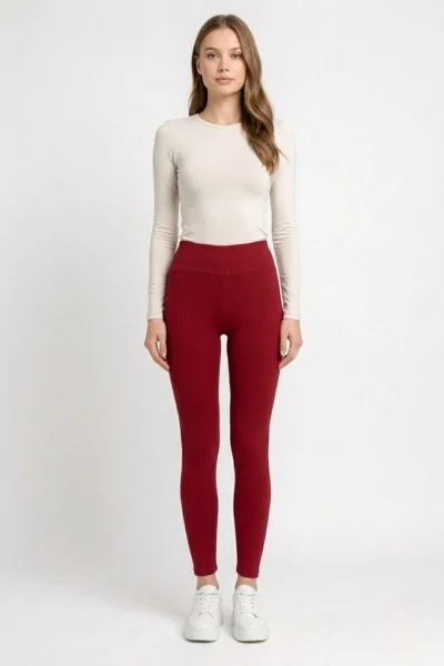 Esnek Fitilli Yüksek Bel Toparlayıcı Kaşkorse Tayt 5011-Kırmızı