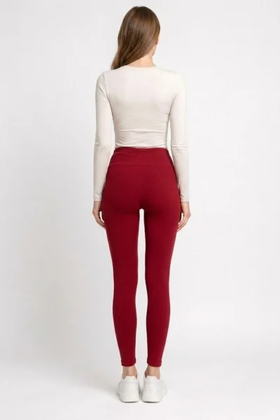 Esnek Fitilli Yüksek Bel Toparlayıcı Kaşkorse Tayt 5011-Kırmızı