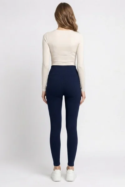 Esnek Fitilli Yüksek Bel Toparlayıcı Kaşkorse Tayt 5011-Lacivert