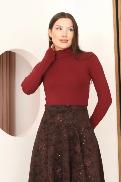 Balıkçı Yaka Likralı Penye Body 5995-Bordo