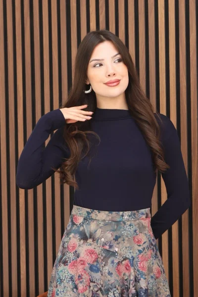 Balıkçı Yaka Likralı Penye Body 5995-Lacivert