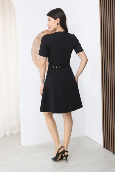 Nursel Ergin İşleme Detaylı Kemerli Elbise 6082-Siyah