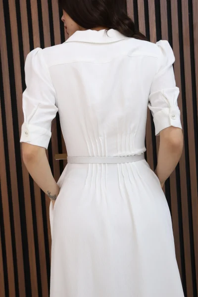Nursel Ergin Düğme Detaylı Elbise 6059-Beyaz