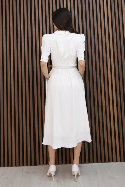 Nursel Ergin Düğme Detaylı Elbise 6059-Beyaz
