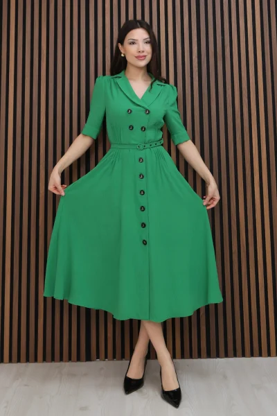 Nursel Ergin Düğme Detaylı Elbise 6059-Yeşil