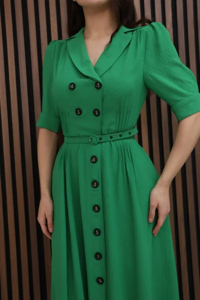 Nursel Ergin Düğme Detaylı Elbise 6059-Yeşil