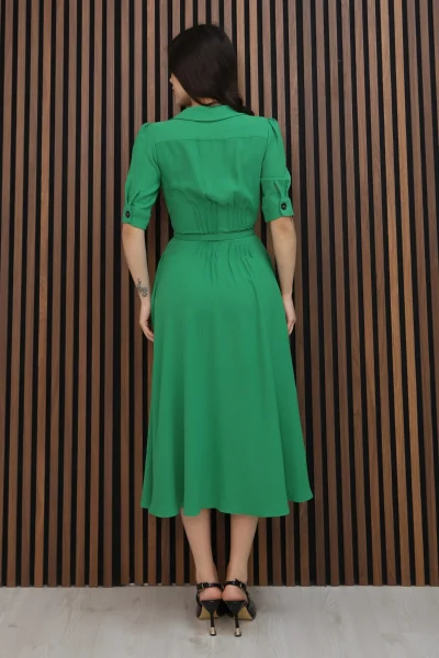 Nursel Ergin Düğme Detaylı Elbise 6059-Yeşil