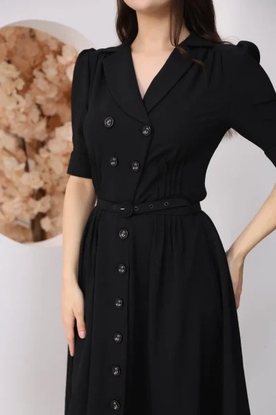 Nursel Ergin Düğme Detaylı Elbise 6059-Siyah