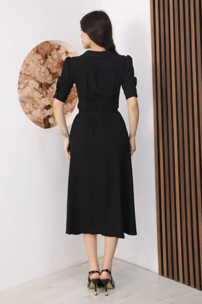 Nursel Ergin Düğme Detaylı Elbise 6059-Siyah