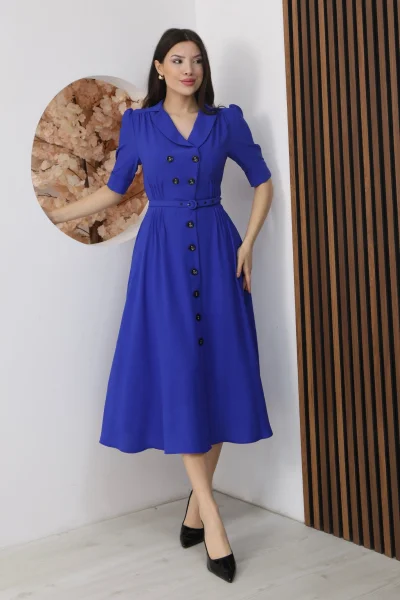 Nursel Ergin Düğme Detaylı Elbise 6059-Saks