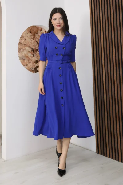 Nursel Ergin Düğme Detaylı Elbise 6059-Saks