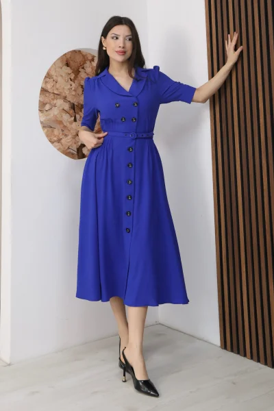Nursel Ergin Düğme Detaylı Elbise 6059-Saks