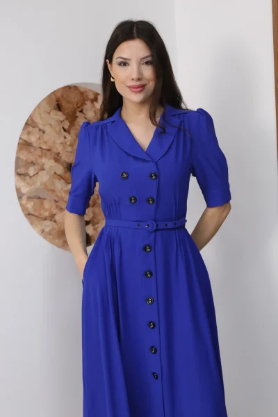 Nursel Ergin Düğme Detaylı Elbise 6059-Saks