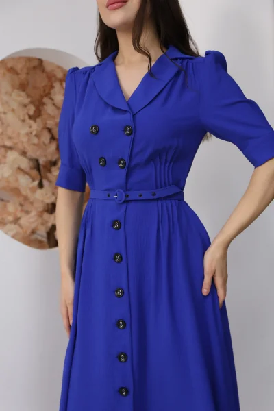 Nursel Ergin Düğme Detaylı Elbise 6059-Saks