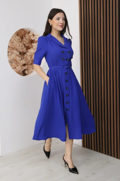 Nursel Ergin Düğme Detaylı Elbise 6059-Saks