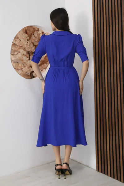 Nursel Ergin Düğme Detaylı Elbise 6059-Saks