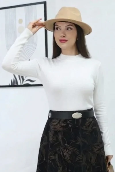 Balıkçı Yaka Likralı Penye Body 5995-Beyaz