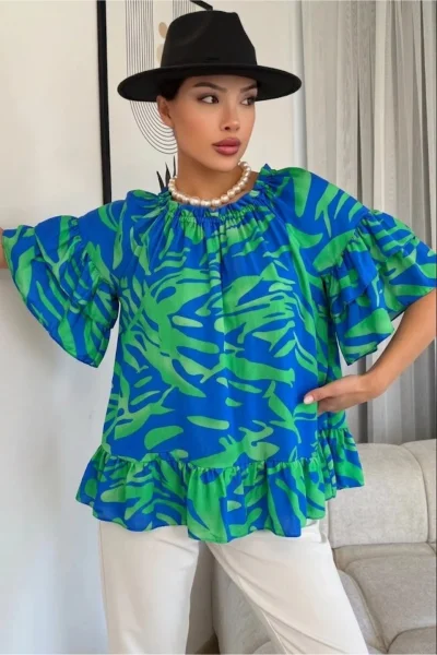 Madonna Yaka Lastikli Viskon Bluz 6020-İndigo