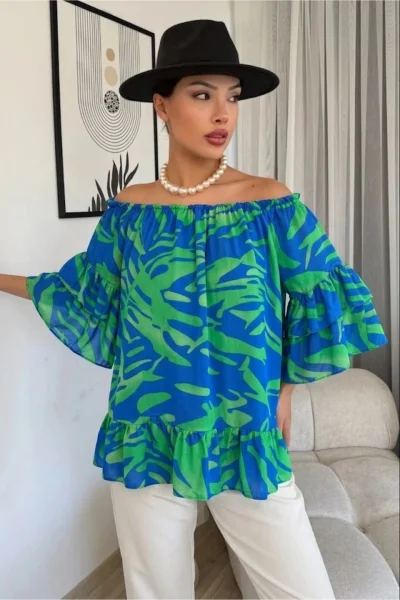 Madonna Yaka Lastikli Viskon Bluz 6020-İndigo