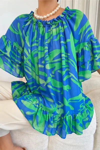 Madonna Yaka Lastikli Viskon Bluz 6020-İndigo